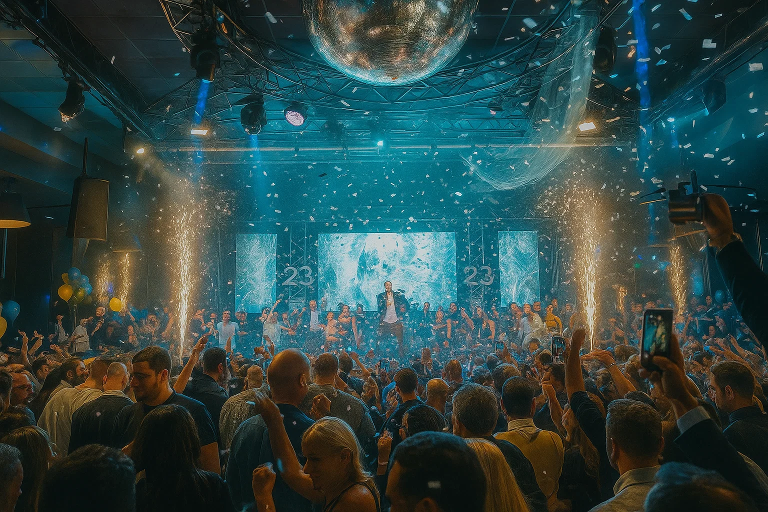 Evento con sonido, iluminación profesional y efectos especiales